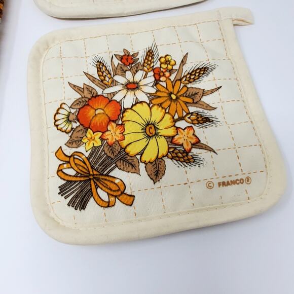 Vintage Cannon Franco 4 Pc Set Kitchen Towel Dish Cloth Potholders Flowers - Picture 2 of 4